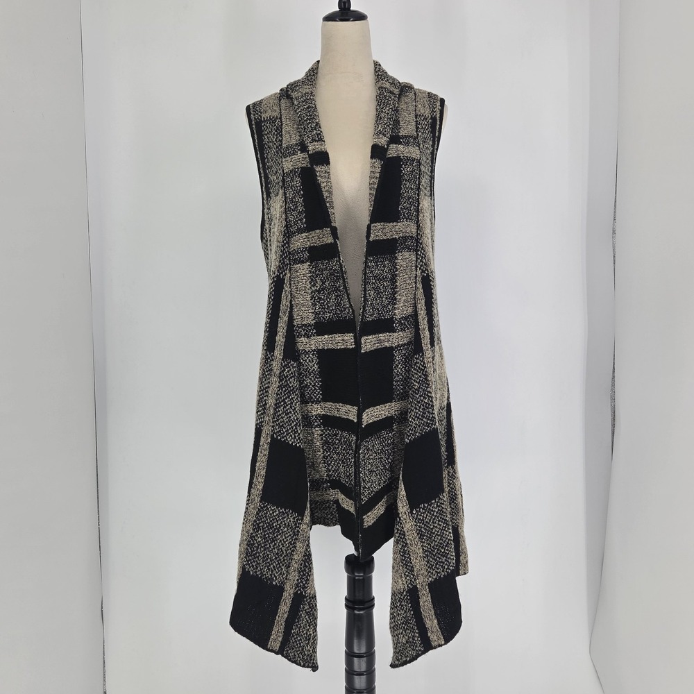 Women NWT Plaid Knit Midi Vest Large Minimalist Preppy Layer Fall Winter Capsule